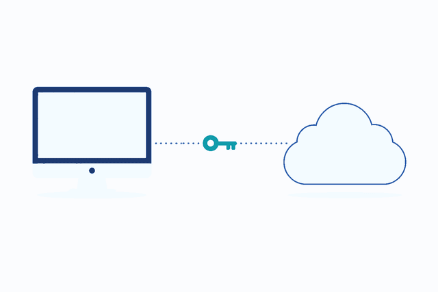 Ilustrație: un calculator legat de contul din cloud printr-o cheie